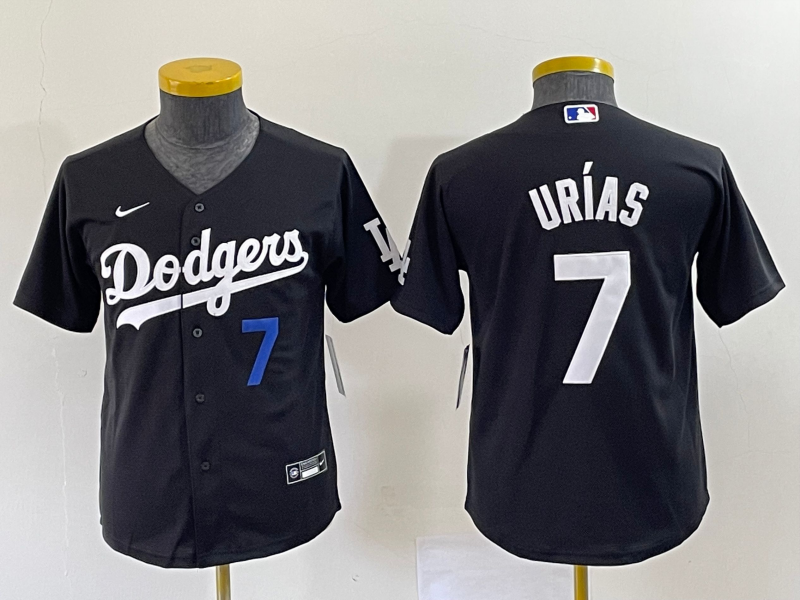Youth Los Angeles Dodgers #7 Julio Urias Number Black Turn Back The Clock Stitched Cool Base Jersey1