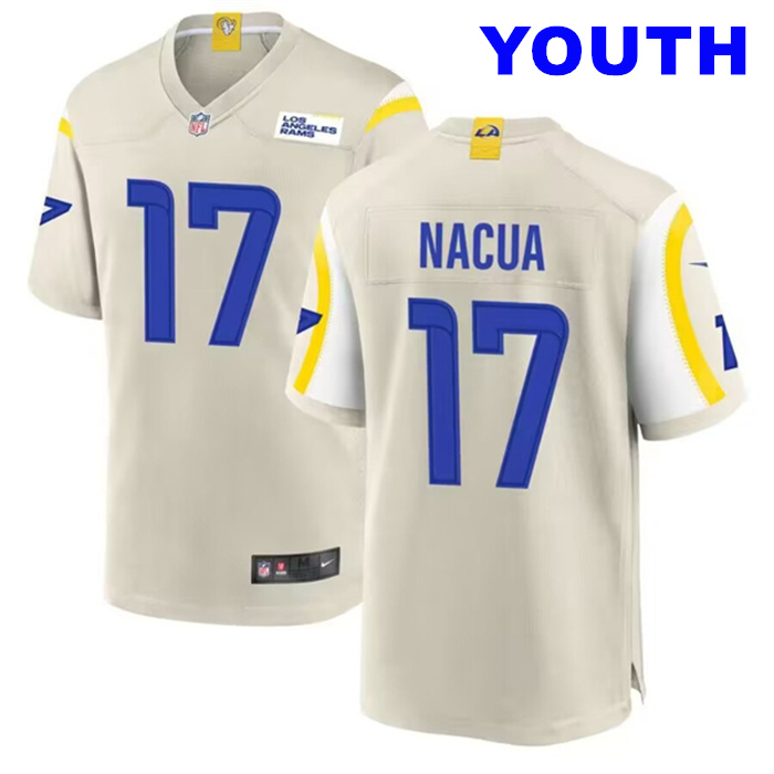 Youth Los Angeles Rams #17 Puka Nacua Bone Stitched Game Jersey