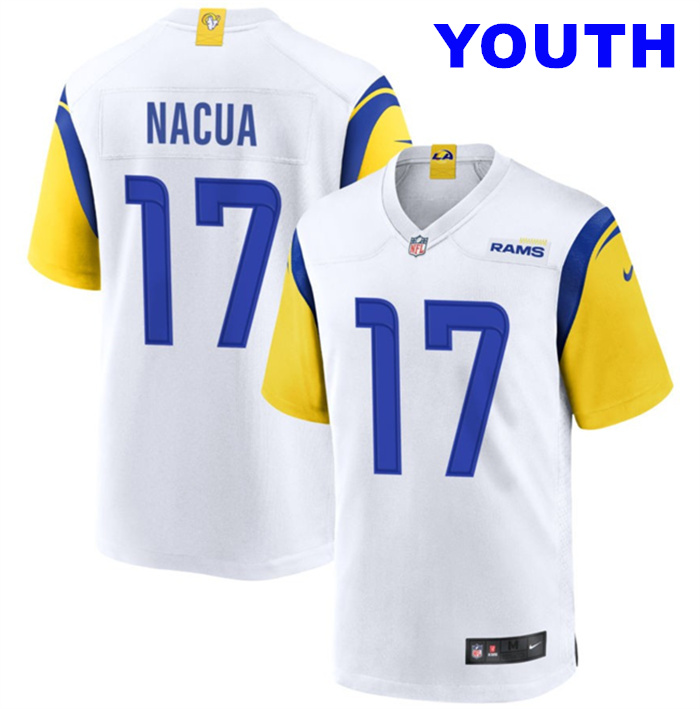 Youth Los Angeles Rams #17 Puka Nacua White Stitched Football Game Jersey