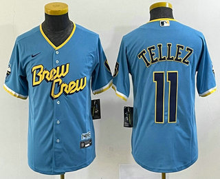 Youth Milwaukee Brewers #11 Rowdy Tellez Blue 2022 City Connect Cool Base Stitched Jersey
