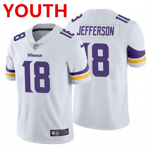 Youth Minnesota Vikings #18 Justin Jefferson White Vapor Untouchable Limited Stitched Jersey