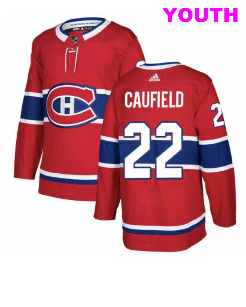 Youth Montreal Canadiens #22 Cole Caufield Red Stitched Kid NHL Jersey