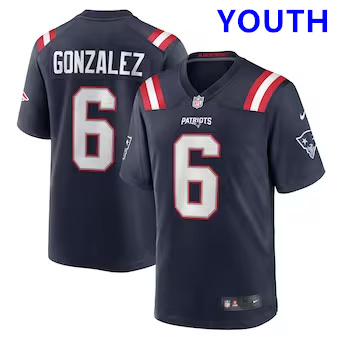 Youth New England Patriots #6 Christian Gonzalez Navy Vapor Limited Jersey