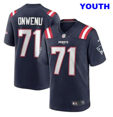 Youth New England Patriots #71 Mike Onwenu Nike Team Game Jersey-Navy