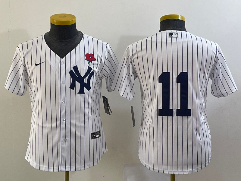 Youth New York Yankees #11 Anthony Volpe White Rose No Name Stitched Nike Cool Base Jersey