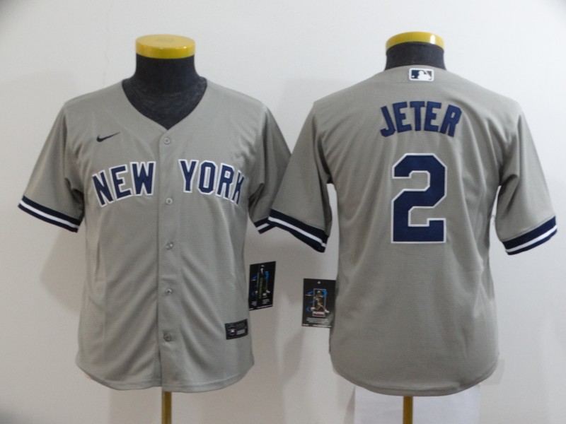 Youth New York Yankees #2 Derek Jeter Gray Stitched MLB Cool Base Nike Jersey