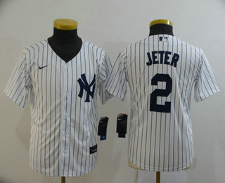 Youth New York Yankees #2 Derek Jeter White Home Stitched MLB Cool Base Nike Jersey