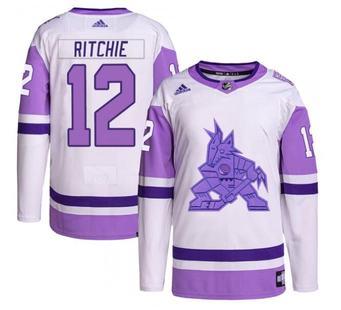 Youth Nick Ritchie Arizona Coyotes #12 Adidas Hockey Fights Cancer Primegreen White-Purple Jersey
