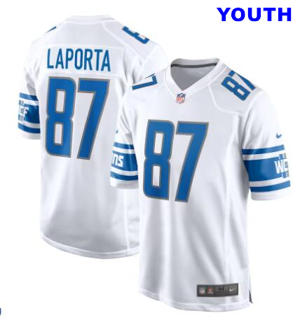 Youth Nike #87 Sam Laporta white Detroit Lions Team Game Jersey