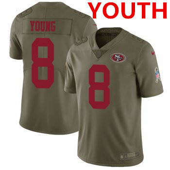 Youth Nike 49ers #8 Steve Young Olive Stitched NFL Limited 2017 Salute to Service Jersey