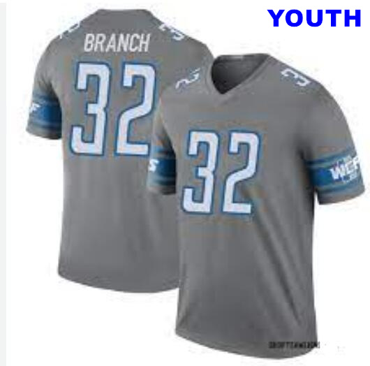 Youth Nike Brian Branch #32 Gray Detroit Lions Game Jersey
