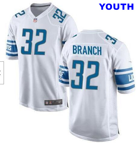 Youth Nike Brian Branch #32 White Detroit Lions Game Jersey