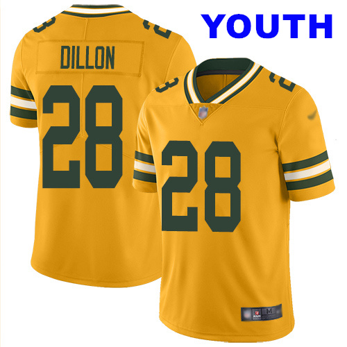 Youth Nike Packers #28 A.J. Dillon Gold Stitched NFL Limited Inverted Legend Jersey