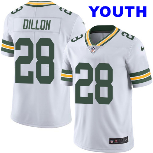 Youth Nike Packers #28 A.J. Dillon White Stitched NFL Vapor Untouchable Limited Jersey