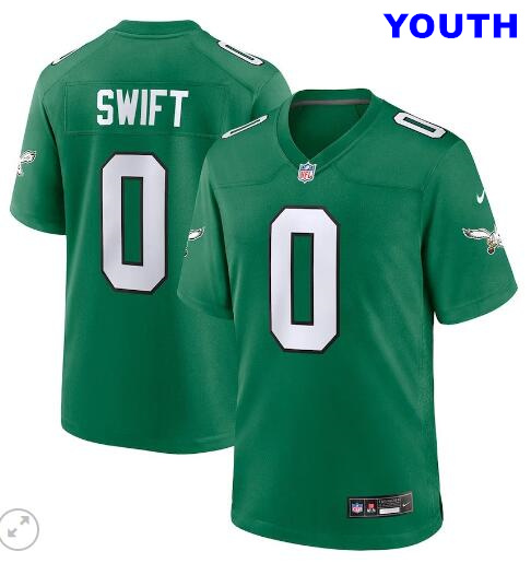 Youth Philadelphia Eagles #0 D'andre Swift Alternate Player Game Kelly Green Jersey