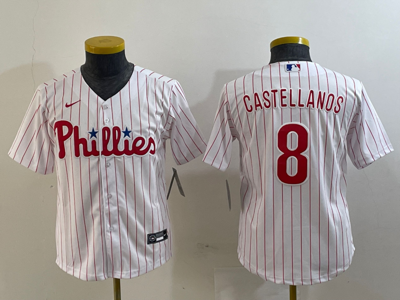 Youth Philadelphia Phillies #8 Nick Castellanos White Cool Base Jersey