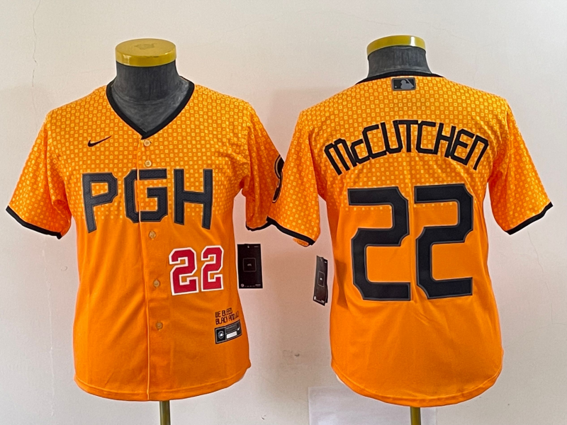 Youth Pittsburgh Pirates #22 Andrew McCutchen Number Yellow 2023 City Connect Stitched Jersey