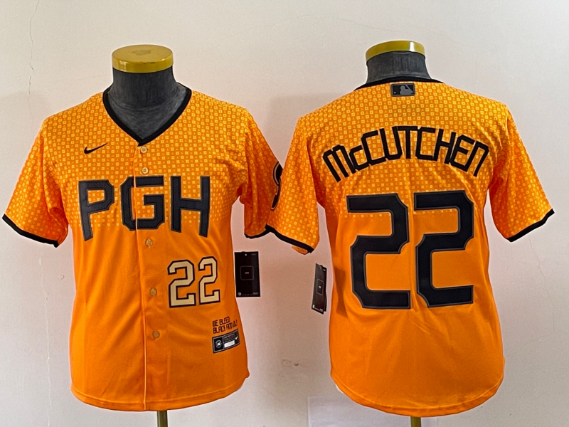 Youth Pittsburgh Pirates #22 Andrew McCutchen Number Yellow 2023 City Connect Stitched Jersey1