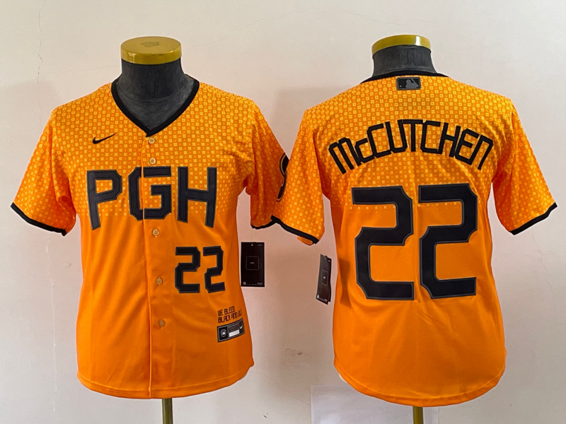 Youth Pittsburgh Pirates #22 Andrew McCutchen Number Yellow 2023 City Connect Stitched Jersey2