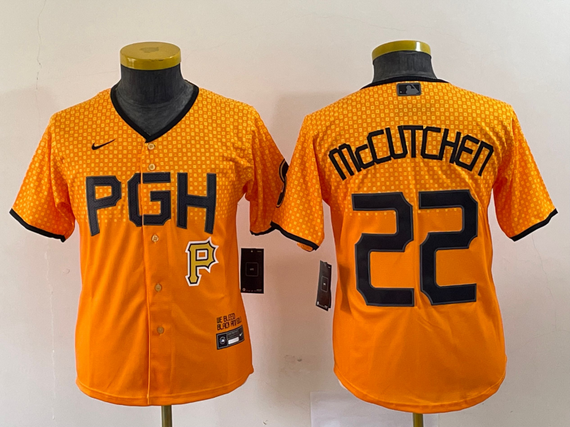 Youth Pittsburgh Pirates #22 Andrew McCutchen Yellow 2023 City Connect Stitched Jersey