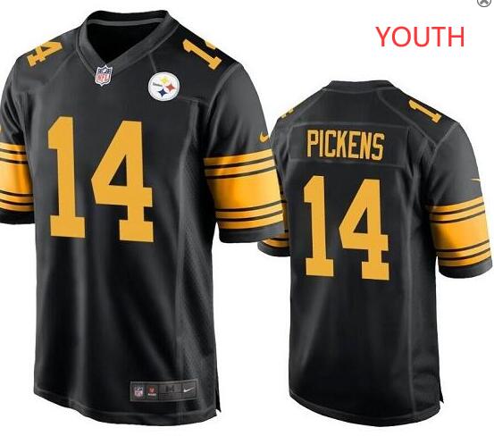 Youth Pittsburgh Steelers #14 George Pickens Black Color Rush Stitched Jersey