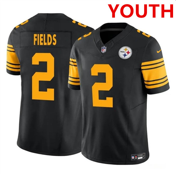 Youth Pittsburgh Steelers #2 Justin Fields Black 2023 F.U.S.E. Color Rush Limited Football Stitched Jersey