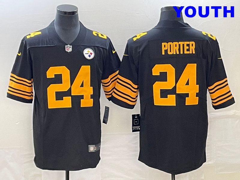 Youth Pittsburgh Steelers #24 Joey Porter Jr. Black 2023 Draft Color Rush Limited Stitched Jersey