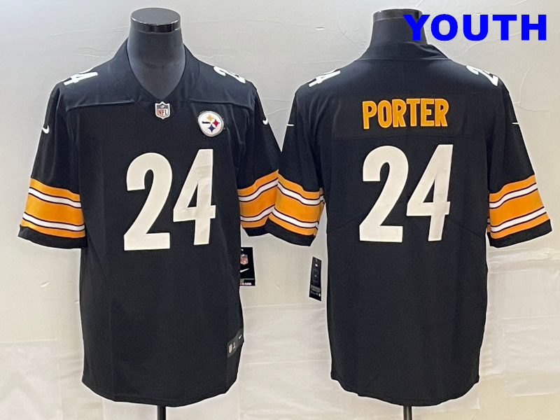 Youth Pittsburgh Steelers #24 Joey Porter Jr. Black 2023 Draft Vapor Untouchable Limited Stitched Jersey