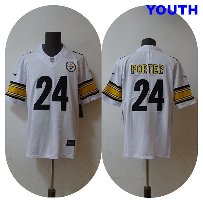 Youth Pittsburgh Steelers #24 Joey Porter Jr. White 2023 Draft Vapor Untouchable Limited Stitched Jersey