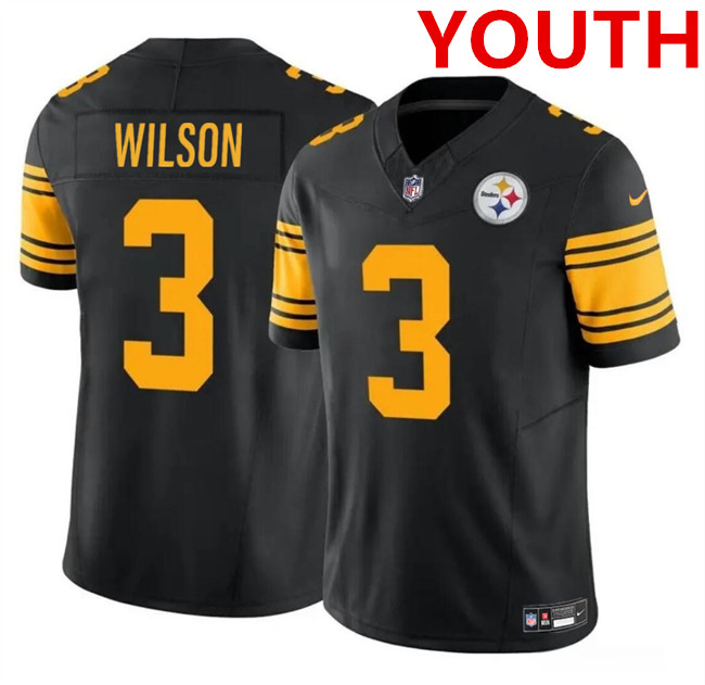 Youth Pittsburgh Steelers #3 Russell Wilson Black 2023 F.U.S.E. Color Rush Limited Football Stitched Jersey