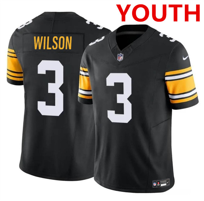 Youth Pittsburgh Steelers #3 Russell Wilson Black 2023 F.U.S.E. Vapor Untouchable Limited Football Stitched Jersey