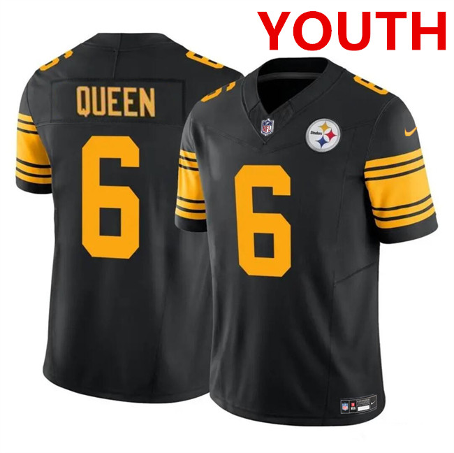 Youth Pittsburgh Steelers #6 Patrick Queen Black 2023 F.U.S.E. Color Rush Limited Football Stitched Jersey
