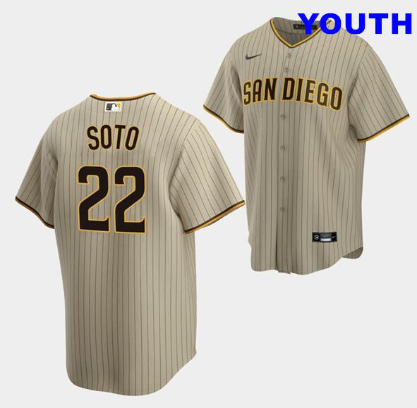 Youth San Diego Padres #22 Juan Soto Tan Cool Base Stitched Baseball Kids Jersey