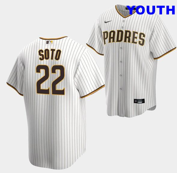 Youth San Diego Padres #22 Juan Soto White Cool Base Stitched Baseball kids Jersey