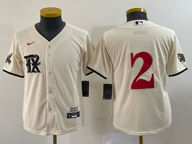 Youth Texas Rangers #2 Marcus Semien Cream 2023 City Connect Stitched Baseball Jersey