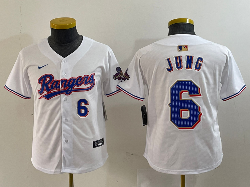 Youth Texas Rangers #6 Josh Jung Number White 2024 Gold Collection Limited Cool Base Jerseys