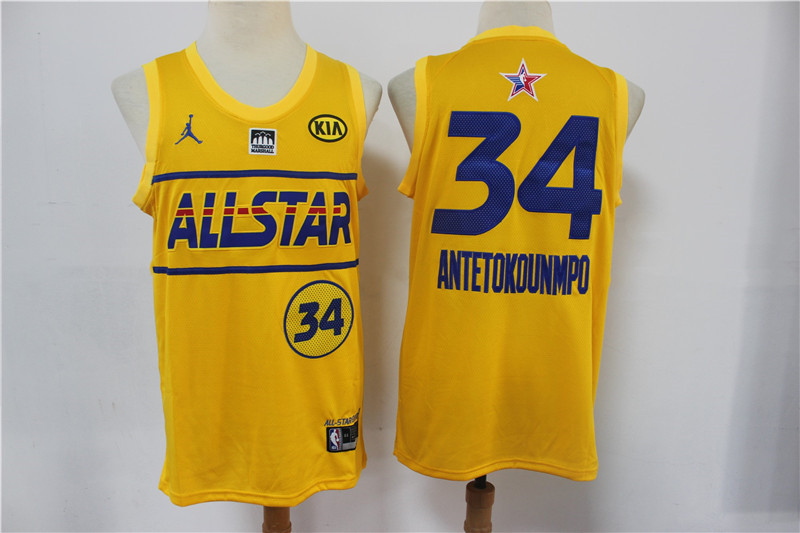 bucks #34 Giannis Antetokounmpo 2021 All Star Game Yellow Swingman NBA Jersey
